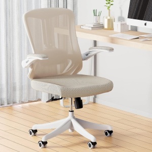 balmstar Ergonomic Chairs For Home Office Desk , Breathable Mid-Back Comfortable Mesh Computer Chair with PU Silent Wheels, Flip-up Armrests, Tilt Function, Lumbar Support (Khaki)