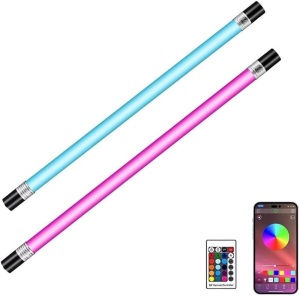 YUNKE 2 Pack Handheld and Rechargeable RGBW Tube Light, 360D View Angle, with Remote & APP Control, Music Interactive for Fashion Show, DJ and Photography Lighting (5500K)