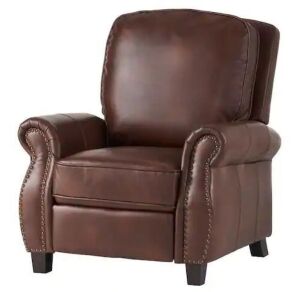 Noble House Neville 37 in. Width Big and Tall Brown Faux Leather Nailhead Trim Club Recliner