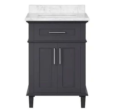 Sonoma 24 in. W x 20 in. D x 34 in. H Single Sink Bath Vanity in Dark Charcoal with Carrara Marble Top