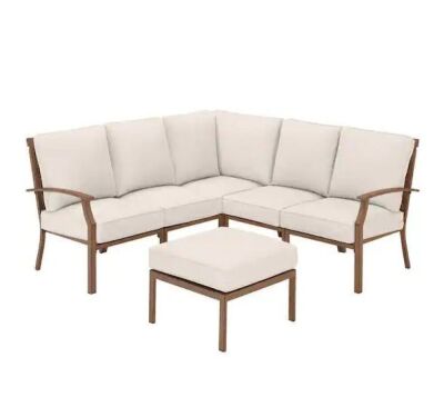 Hampton Bay Geneva 6-Piece Brown Wicker Outdoor Patio Sectional Sofa Seating Set with Ottoman and Slip Covers