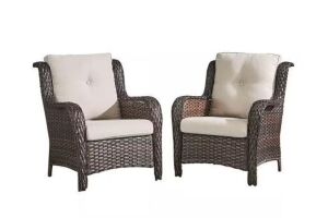 Pocassy Brown Wicker Outdoor Patio Lounge Chair with CushionGuard Beige Cushions, 2 Pack 