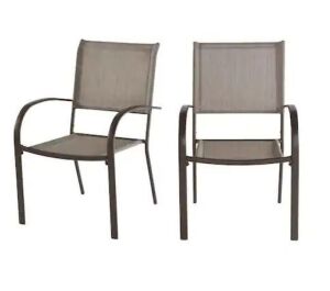 StyleWell Stationary Stackable Steel Split Back Sling Outdoor Patio Dining Chair in Riverbed Taupe Tan, 2 Pack