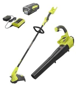 RYOBI 40V Cordless Battery String Trimmer and Jet Fan Blower Combo Kit with 4.0 Ah Battery and Charger