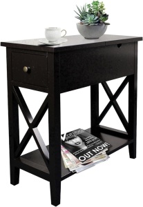 ChooChoo End Table, MDF Material Flip Top Narrow End Table with Drawer, Accent Small Side Table Nightstand for Living Room, Bedroom, and Small Spaces - Black