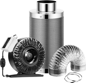 VIVOSUN 4 Inch 203 CFM Inline Fan with Speed Controller and Leather Sheath, 4 Inch Carbon Filter and 8 Feet of Ducting, Air Filtration Combo for Grow Tent