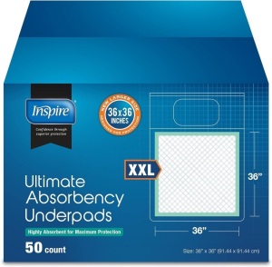 Inspire Ultra 125 Gram Extra Large Super Absorbent Bed Pads for Incontinence Disposable 36 x 36 in. | MAX Absorbent with Polymer Incontinence Bed Pads Liner.