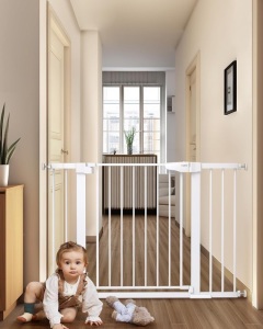 Mom's Choice Awards Winner-Cumbor 29.7-46" Baby Gate for Stairs, Auto Close Dog Gate for the House, Easy Install Pressure Mounted Pet Gates