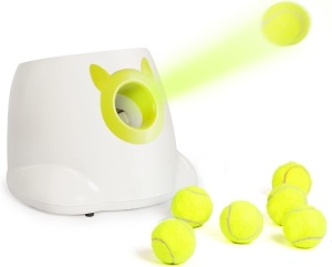 PALULU Automatic Ball Launcher, Dog Toy Ball Pitching Machine, 6 * 2 Inches Tennis Balls Included (White)