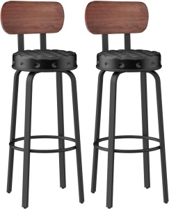 Sofeya Bar Stools Set of 2, Counter Height Round Barstool with Backrest and Footrest, 30 Inch PU Upholstered Bar Chairs for Kitchen Island Dining Room, Easy