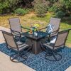 PHI VILLA Black 5-Piece Metal Patio Fire Pit Set with Textilene Swivel Chairs