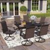 PHI VILLA 7-Piece Patio Outdoor Dining Set with Rectangle Slat Table and Rattan Swivel Chair