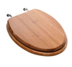 Premium Wood Elongated Closed Front Toilet Seat with Cover and Brushed Nickel Hinge in Piano Bamboo