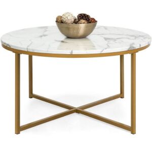 Round Coffee Table w/ Faux Marble Top, Metal Frame - 36in 