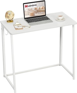 WOHOMO Folding Desk, 31.5" Small Desk for Small Spaces, Easy Assemble Foldable Computer Desk for Laptop, Mini Portable Working Table Narrow Wooden Writing Workstation for Home Office, White