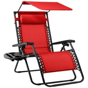 Folding Zero Gravity Recliner Patio Lounge Chair w/ Canopy, Side Tray 