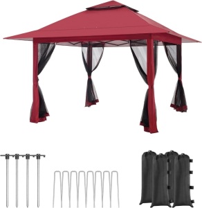 UDPATIO Pop Up Gazebo 13'x13' Patio Gazebo Tent Instant, Outdoor Gazebo with Mosquito Netting, Metal Frame Outdoor Canopies for Shade and Rain for Lawn, Garden, Backyard and Deck, Red