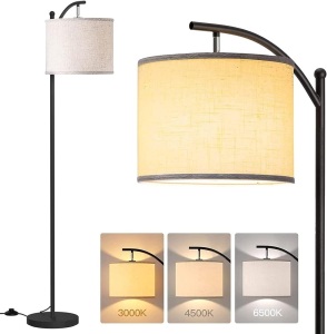 addlon Floor Lamp for Living Room with 3 Color Temperatures, Standing lamp with Linen lampshade for Bedroom, Office, Lamps with 9W LED Bulb Included - Black with Beige Lampshade