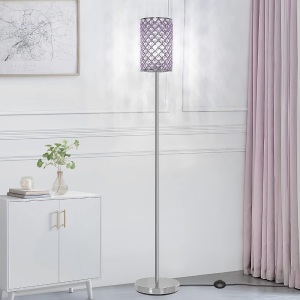 Floor Lamp for Bedroom, Lavender Crystal Floor Lamp with Glam Shade, Elegant Standing Lamp with On/Off Foot Switch & Silver Base, Corner Pole Lamp for Girls Bedroom, Living Room, Office (E26 Base)