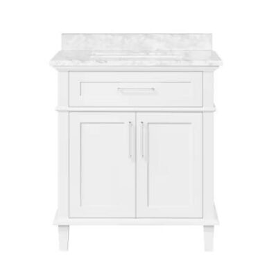 Sonoma 30 in. W x 22 in. D x 34 in. H Single Sink Bath Vanity in White with Carrara Marble Top