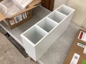 Hampton Bay Courtland Polar White Finish Laminate Shaker Stock Assembled Open Cube Organizer 24 in. x 6 in. x 12 in. - One Corner Damaged