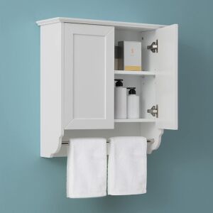 VANIRROR Wall Mounted Bathroom Cabinet with Towel Bar, 23x24x8.2 Inch