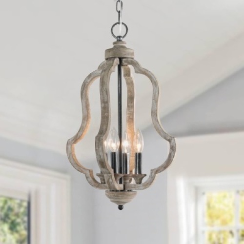 KNWZVC Wood Drum Chandelier,4-Light Wooden Chandelier Light Fixture,Black and Antique Wood Chandeliers for Bedroom,Dining Room,Living Room,Foyer,Hallway&nbsp;D14" x H22.6"