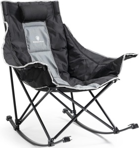 Dowinx Oversized Rocking Camping Chair, Fully Padded Patio Chair with Side Pocket and Carry Bag, High Back Portable Lawn Recliner with Headrest, Support 300 lbs, Grey 44"D x 8.27"W x 10.63"H