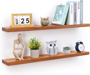 36 Inch Floating Shelves Set of 2, Solid Acacia Wood Shelves for Wall Decor & Storage, Wall Mounted Wooden Display Shelf for Bathroom Bedroom Kitchen