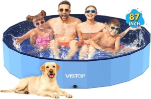 VISTOP Jumbo Foldable Dog Pool, Hard Plastic Shell Portable Swimming Pool for Dogs Cats and Kids Pet Puppy Bathing Tub Collapsible Kiddie Pool (87inch.D x 15.7inch.H, Blue)