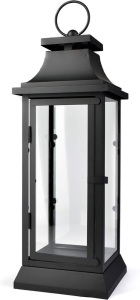 Serene Spaces Living Black Hurricane Lanterns with Clear Glass Panels, Perfect for Home Decor, Parties & Events, Table Top Or Hanging Lantern for Indoor & Outdoor, Measures 15" Tall and 5" Diameter 