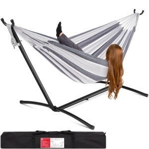 2-Person Brazilian-Style Double Hammock w/ Carrying Bag and Steel Stand 118.75"(L) x 48"(W) x 43"(H)