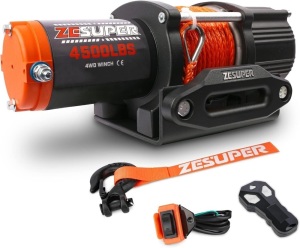 ZESUPER 4500 lb Winch Waterproof IP67 Electric Winch with Wireless Remote Synthetic Winch Rope Hawse Fairlead Handheld Remote ATV UTV Winches 12V Portable Power Winch‎ 16.5 x 11 x 7 inches