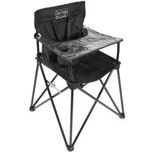 ciao! baby Portable High Chair for Babies and Toddlers, Compact Folding Travel High Chair with Carry Bag for Outdoor Camping, Picnics, Beach Days, and More (Black) 23"D x 23"W x 32"H 