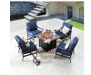 Patio Festival 5-Piece Metal Patio Fire Pit Seating Set with Blue Cushions