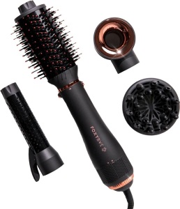 Foxybae Rose Gold Super Styler - 4 in 1 Blow Dryer Brush Set - Includes Diffuser, Blowout Brush, Curling Barrel, & Drying Cylinder - Hot Tools, Blow Dryer Brush, Straightener, and Curler