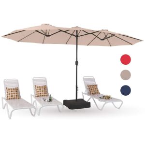 PHI VILLA 15 ft. Market Patio Umbrella 2-Side in Beige With Base