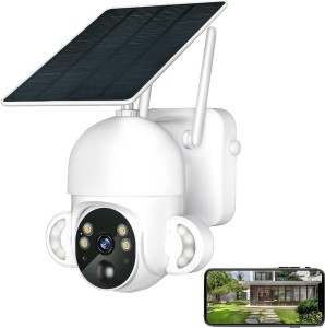 HIGHBAO Solar Security Camera Wireless Outdoor, Floodlight Camera PTZ 355°, Night Vision, 2-Way Audio, PIR Motion Detection, IP65 Weather Proof, SD/Cloud Storage, Surveillance Camera