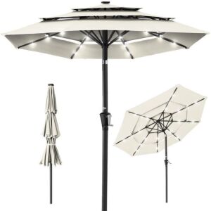 3-Tier Solar Patio Umbrella w/ LED Lights, Tilt Adjustment, Crank - 10ft 