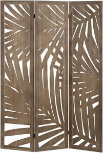 MyGift 3 Panel Tropical Palm Leaf Cutout Design Decorative Wood Room Divider 