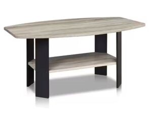 Furinno Simple 36 in. French Oak Gray/Black Medium Rectangle Wood Coffee Table with Shelf