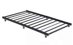 VECELO Twin Only/Roll Out Trundle Bed Frame/Enhanced Metal Slats Support Black 39 in. W