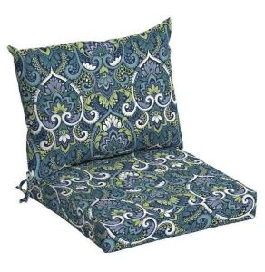 21 in. x 21 in. Sapphire Aurora Blue Damask Outdoor Dining Chair Cushion