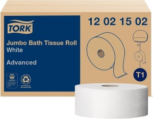 Tork Jumbo Toilet Paper Roll White T1, Advanced, 2-ply, 6 x 1600 feet, 12021502