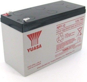 Two Yuasa NP7-12, 12V 7Ah lead acid batteries NP7-12