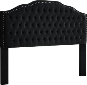 24KF Upholstered Button Tufted King Headboard with Nailhead Trim, Soft Velvet Fabric, Black 