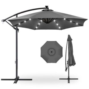 Solar LED Offset Hanging Patio Umbrella w/ Crank Tilt Adjustment - 10ft 