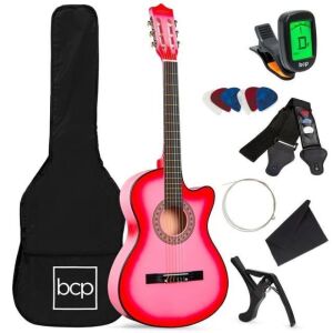 Beginner Acoustic Guitar Starter Set 38in w/ Case, All Wood Cutaway Design, Strap, Tuner