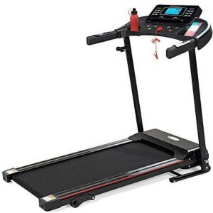 Folding Treadmill with Manual Incline, Wireless Bluetooth Speakers, LCD Screen, Shock-Absorbent Running Deck, Device Holder - Black