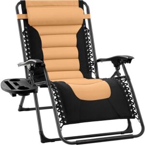 Oversized Padded Zero Gravity Chair, Folding Recliner w/ Headrest, Side Tray 